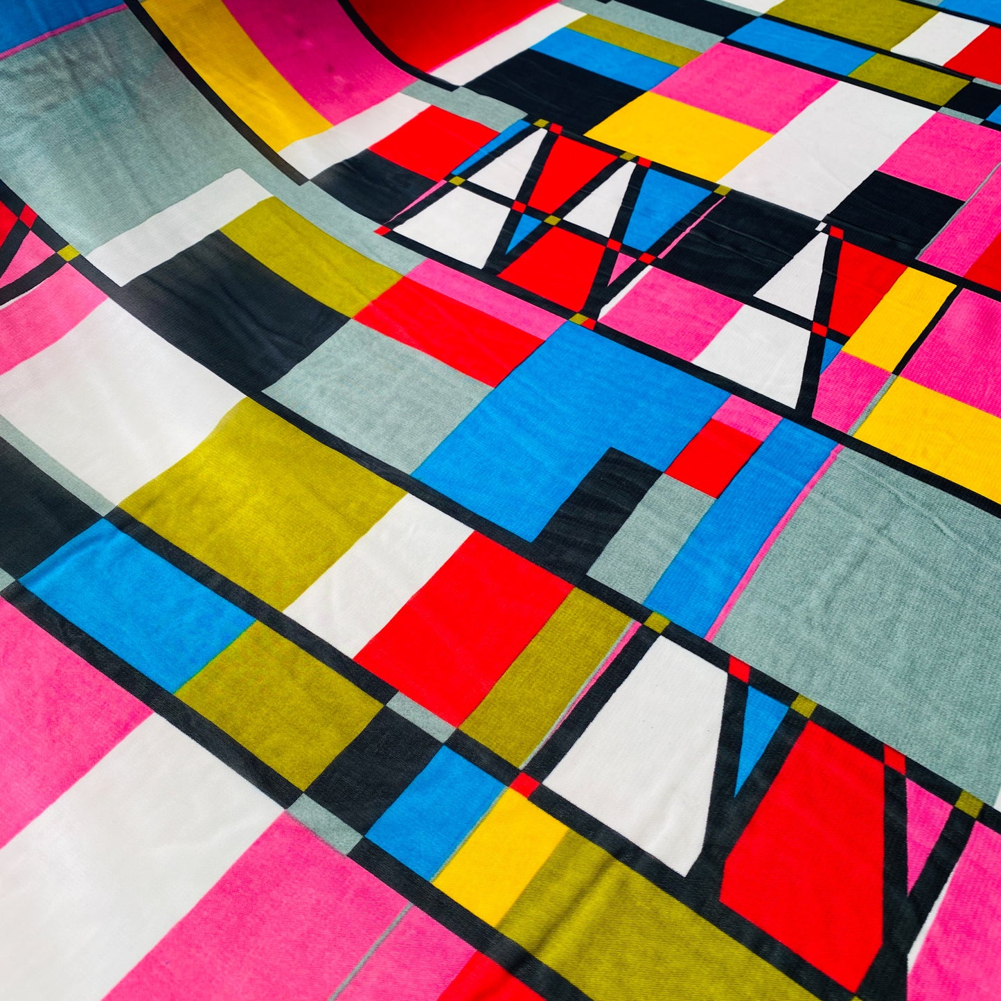 Deadstock Multi-Color Windowpane Polyester Chiffon Fabric
