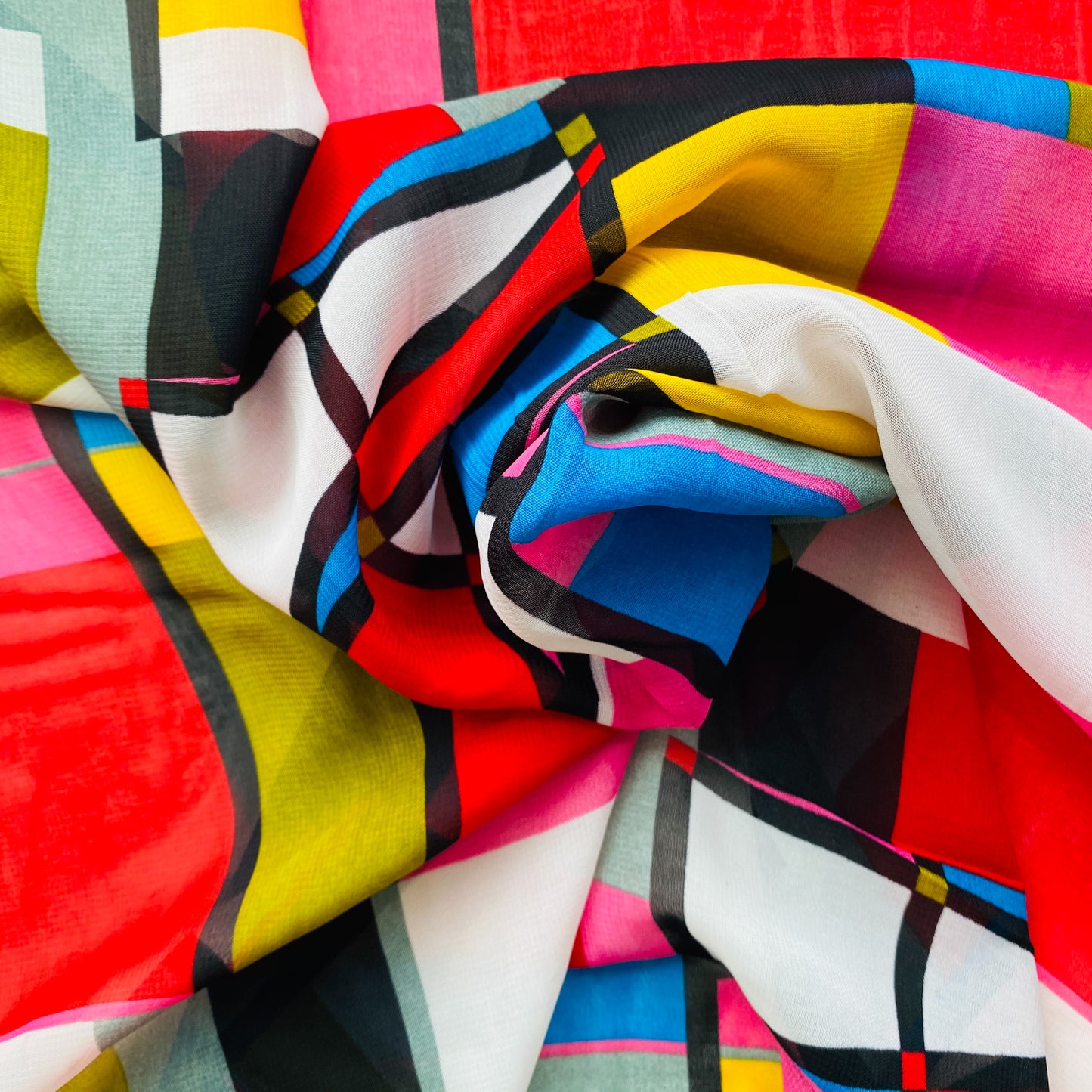 Deadstock Multi-Color Windowpane Polyester Chiffon Fabric