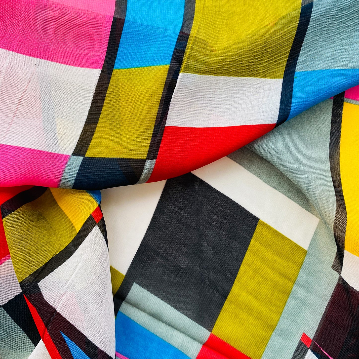 Deadstock Multi-Color Windowpane Polyester Chiffon Fabric