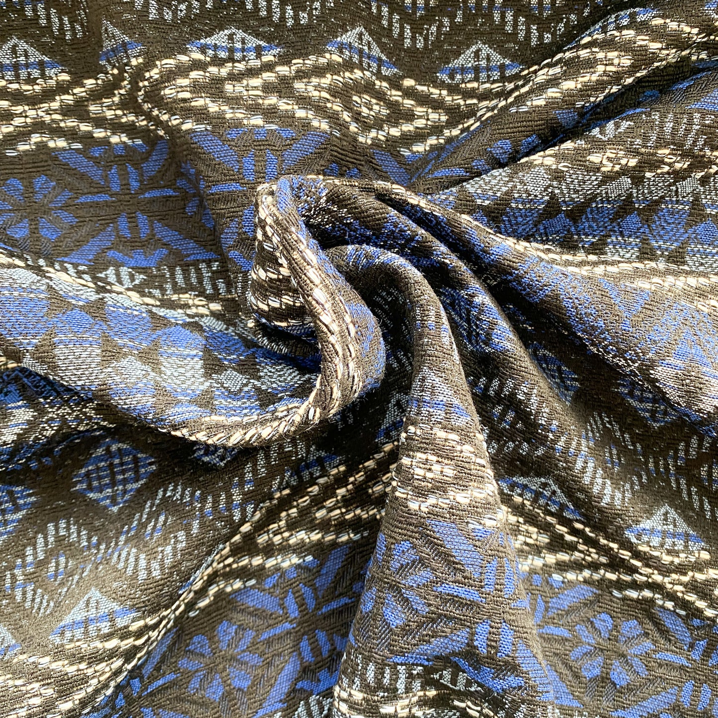 Deadstock Blue and Black Cotton Jacquard Fabric