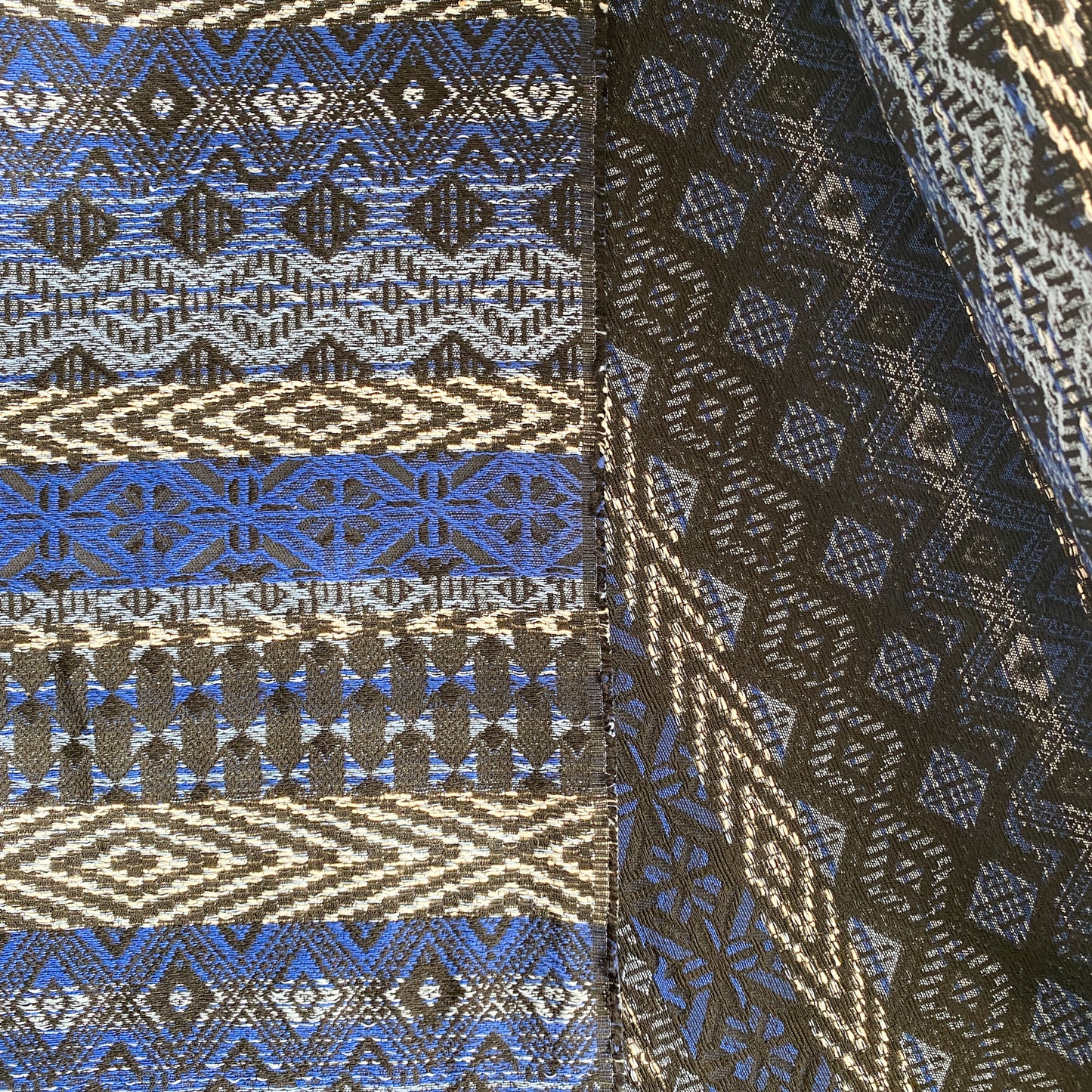 Deadstock Blue and Black Cotton Jacquard Fabric