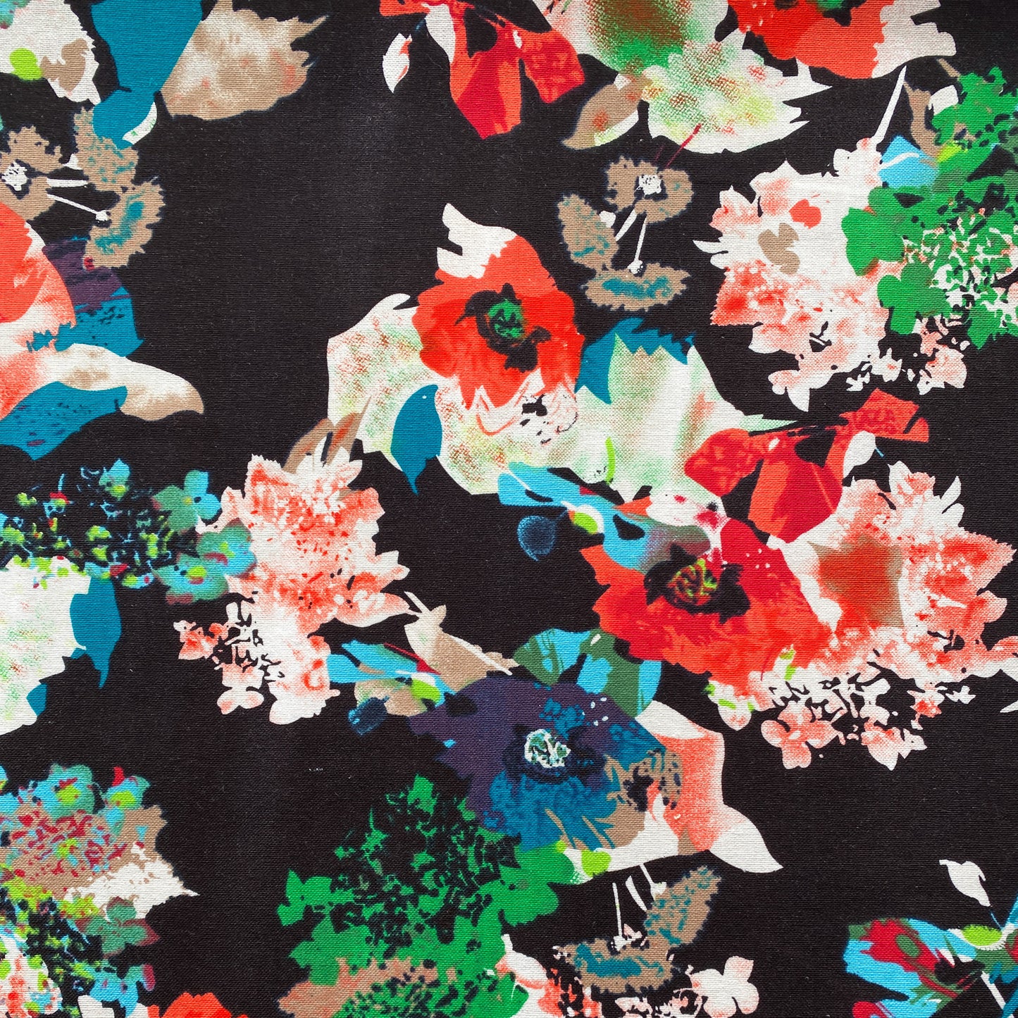 Black Multi-Floral Linen Viscose Blend
