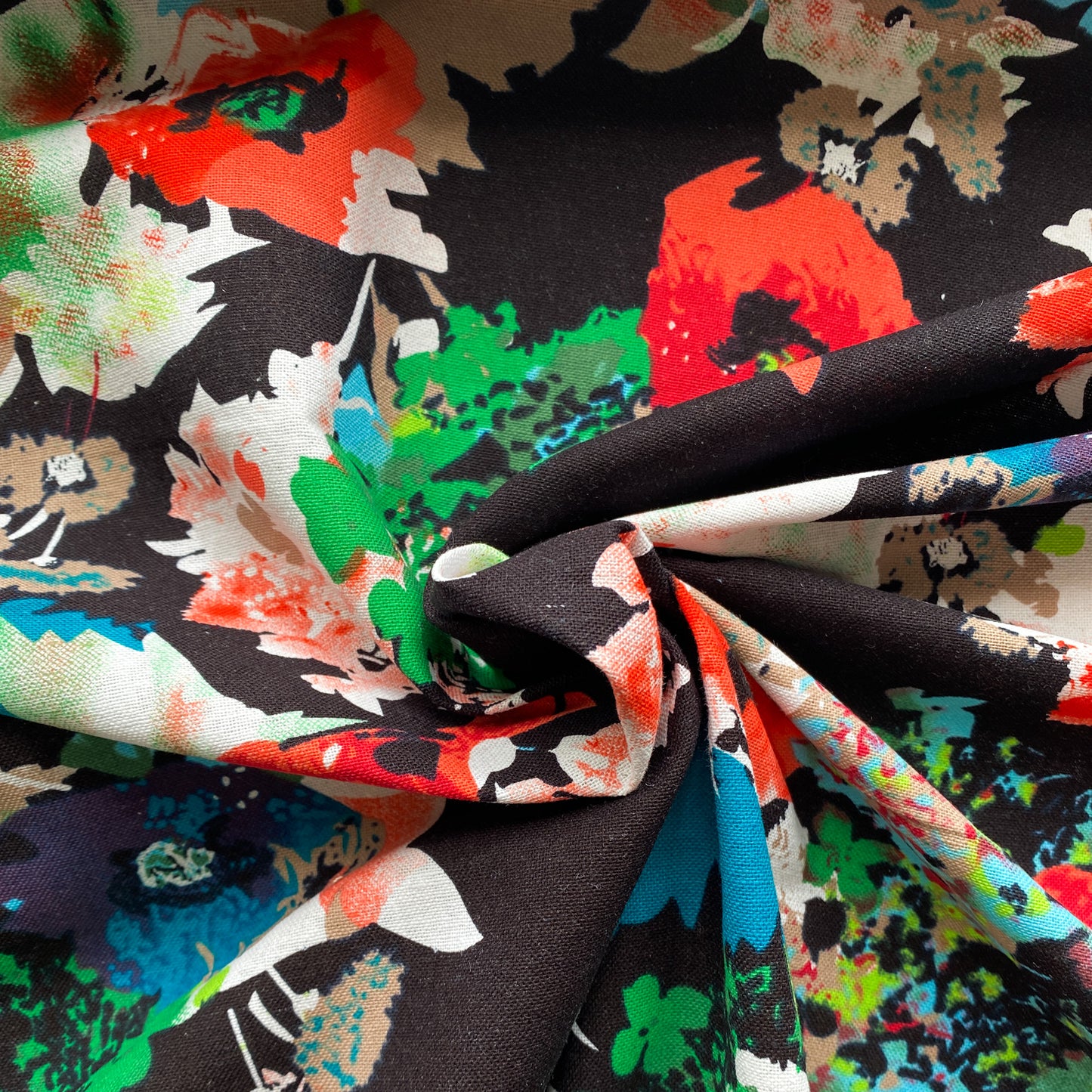 Black Multi-Floral Linen Viscose Blend