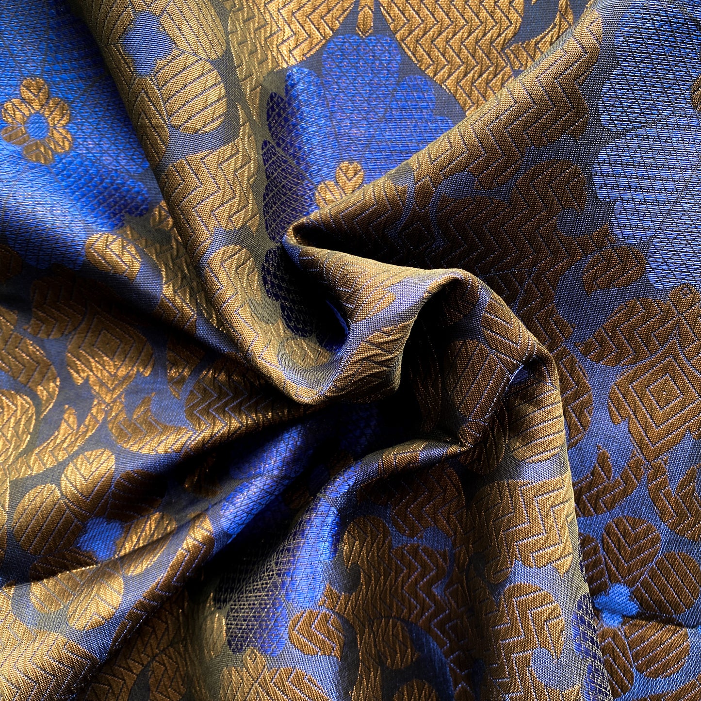 Deadstock Blue and Copper Floral Party Dress Fabric