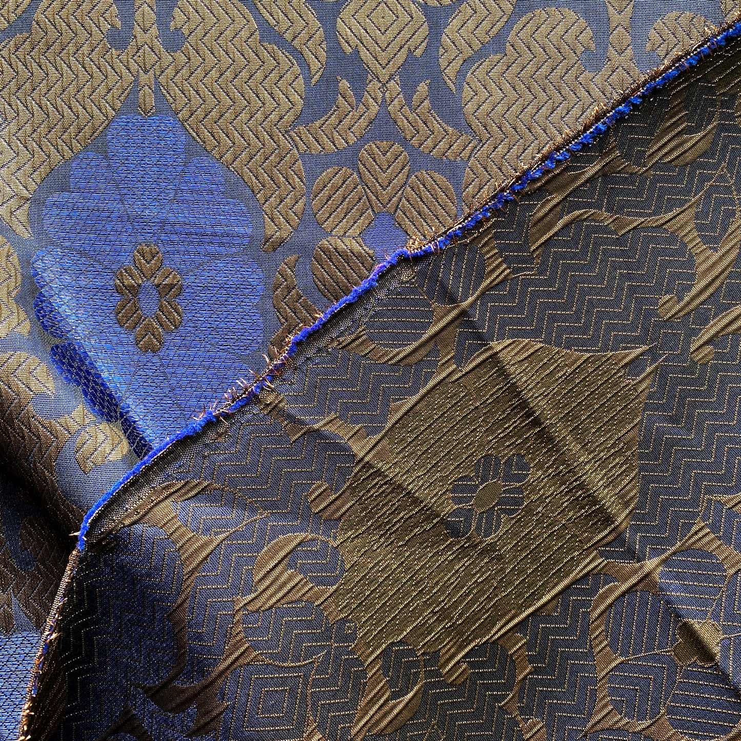 Deadstock Blue and Copper Floral Party Dress Fabric