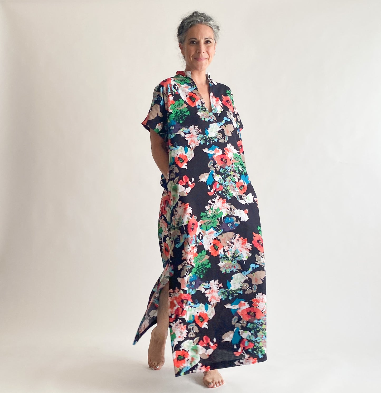 Black Multi-Floral Linen Viscose Blend